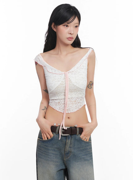 sheer-lace-sleeveless-top-ic503 / White