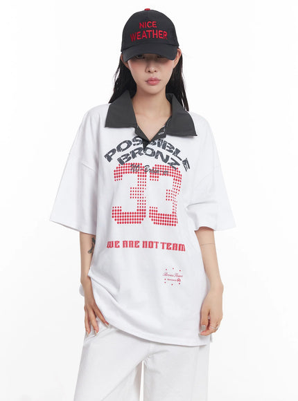 oversized-graphic-collared-shirt-ic503 / White
