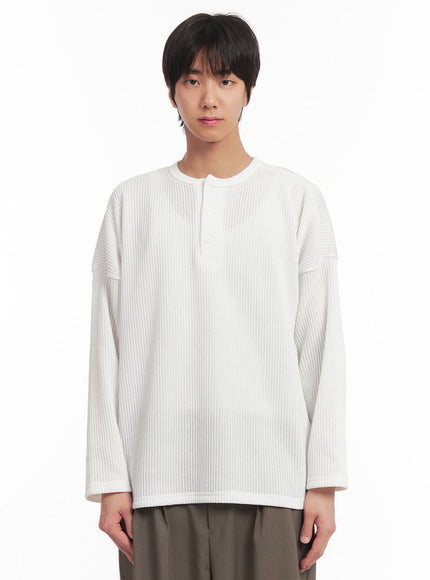 Men's Ribbed Buttoned Long-Sleeve Shirt IA510