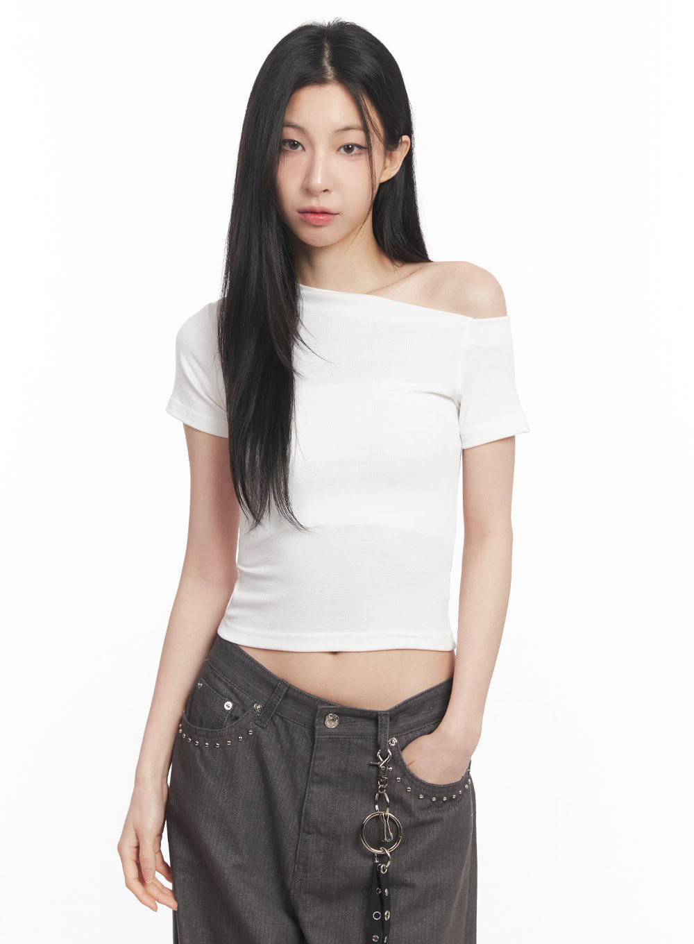 classic-one-shoulder-crop-top-iy516 / White