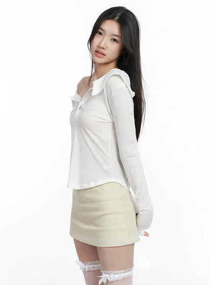 asymmetric-off-shoulder-collar-top-im503 / White