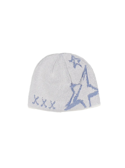 retro-star-knit-beanie-ca513 / White