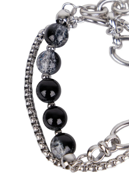 Double Layered Chain and Bead Bracelet IN510