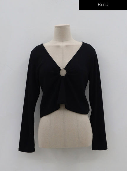 Plus Sexy V-Neck Crop Metal Ring T-Shirt IN04