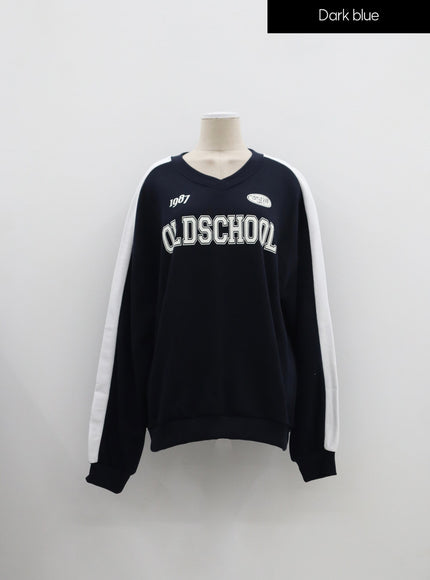 Plus Two Color V-Neck Sweatshirt IF317