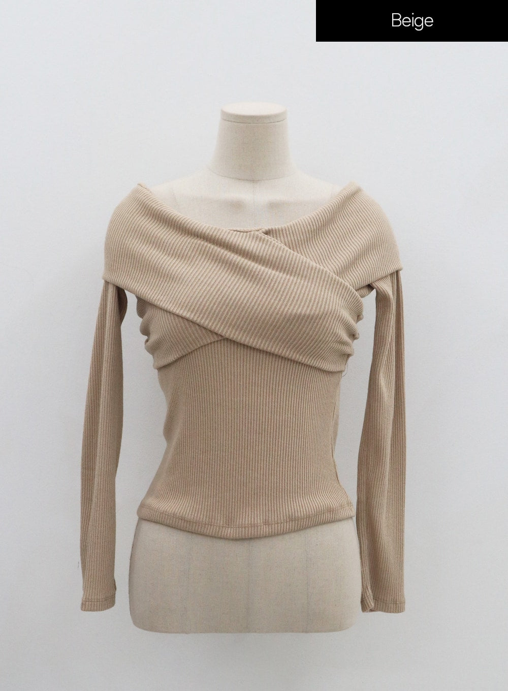 Off-Shoulder Cross Knit Long Sleeve T-Shirt IN07