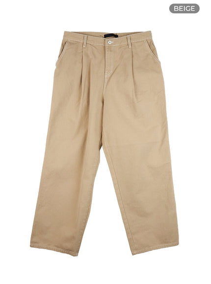 mens-pintuck-wide-fit-cotton-pants-is413 / Beige