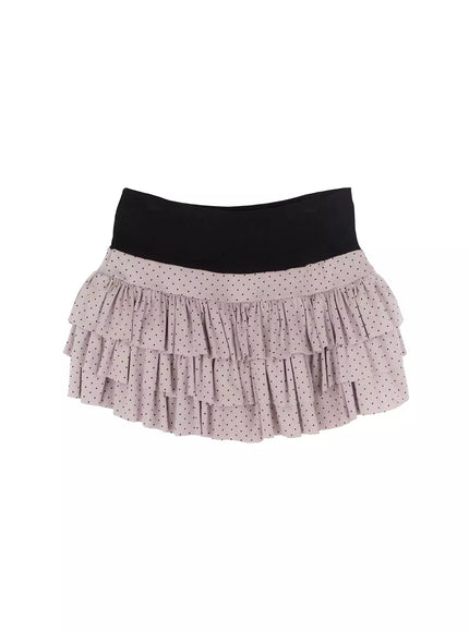 polka-dot-ruffle-mini-skirt-if505 / Beige