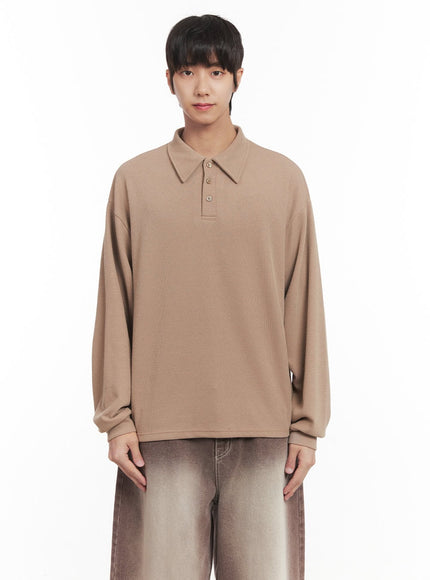 mens-collared-long-sleeve-shirt-im519 / Beige