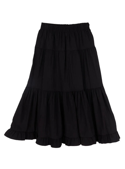 flowy-layered-maxi-skirt-if520 / Black