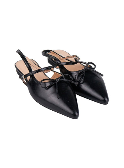 ribbon-glossy-strapped-flats-ij530 / Black