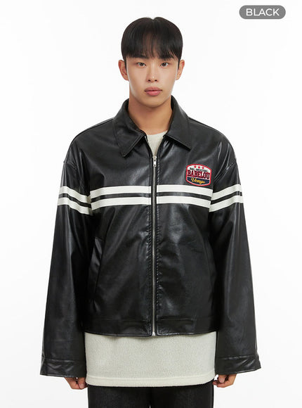mens-patched-zip-up-rider-jacket-io420 / Black