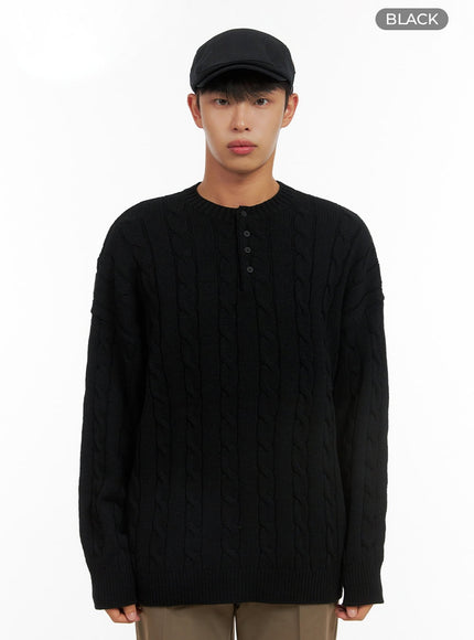 mens-classic-oversized-cable-knit-is420 / Black