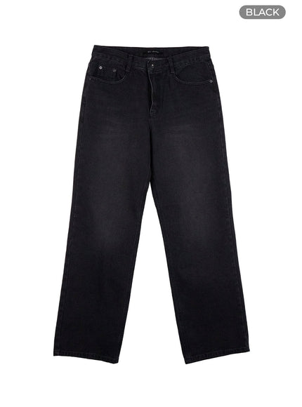 mens-classic-washed-straight-fit-denim-jeans-io420 / Black