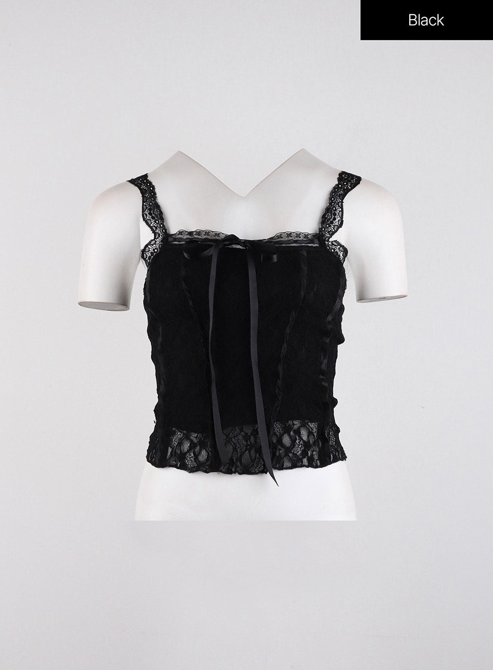 ribbon-lace-crop-sleeveless-top-id315 / Black