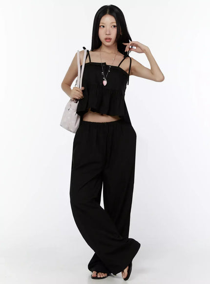 lace-trim-ruffle-blouse-iy526 / Black