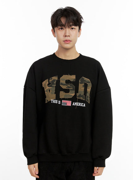 mens-camo-patch-crewneck-sweatshirt-in422 / Black
