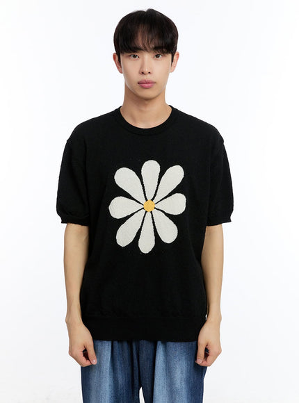 men-s-petal-knit-sweater-top-iy529 / Black