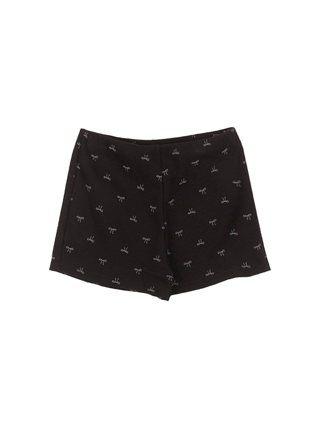 ribbon-print-slim-fit-shorts-im513 / Black