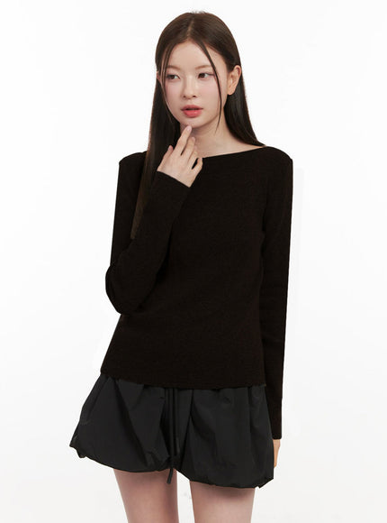 Elegant Boat-Neck Knit Sweater IJ530