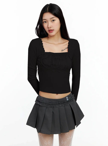 romantic-ribbon-detail-blouse-ia508 / Black