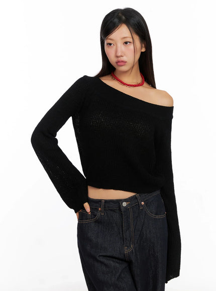 long-sleeve-off-shoulder-knit-ig527 / Black