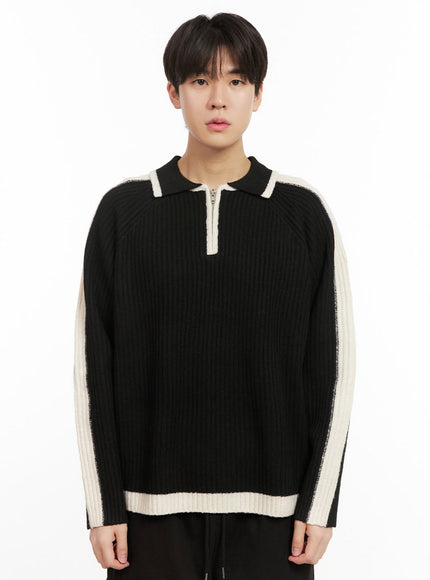 mens-soft-touch-collared-sweater-ij517 / Black