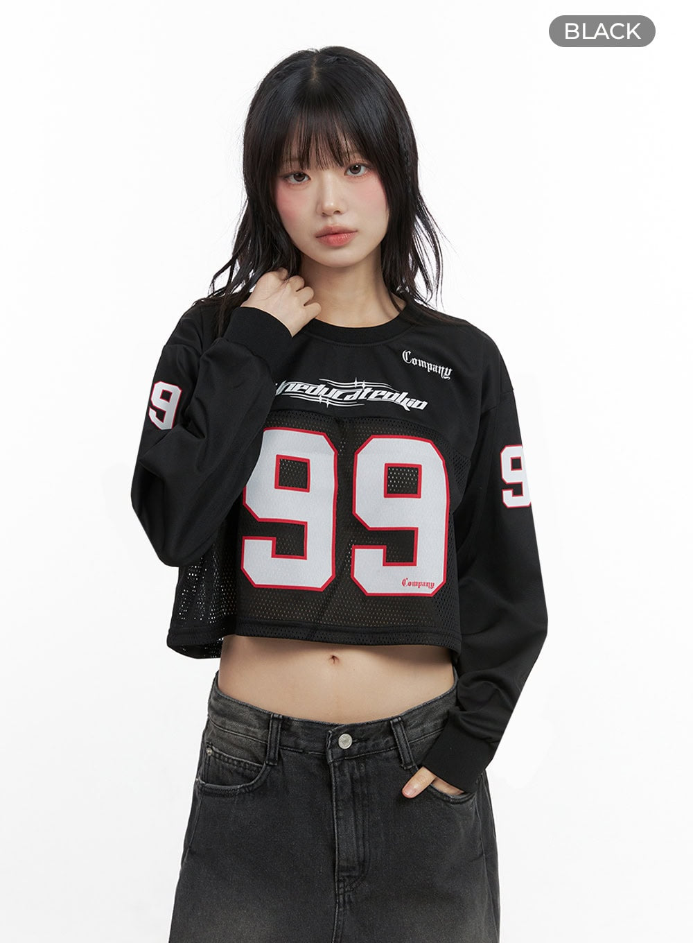 lettering-mesh-crop-top-io430 / Black
