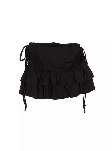 ruffle-shirred-ribbon-mini-skirt-iu524 / Black