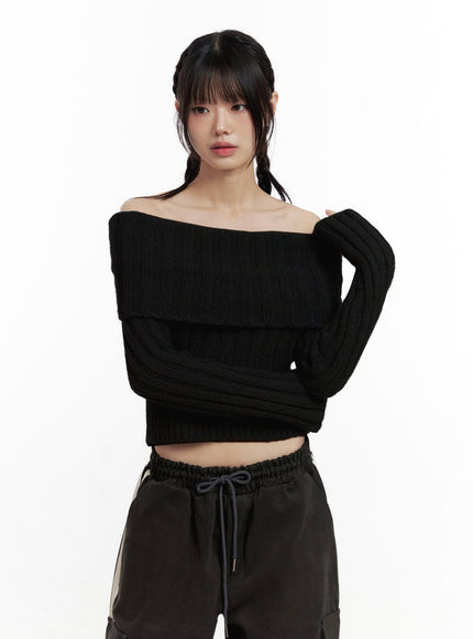 slim-fit-off-shoulder-sweater-id402 / Black