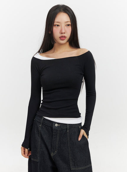 Off-Shoulder Asymmetric Long-Sleeve Top IF510