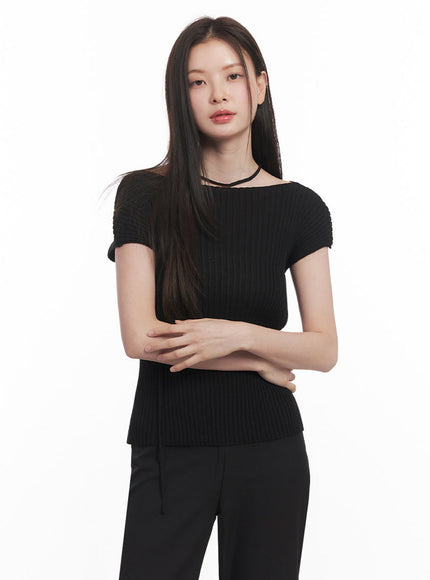 ribbed-string-knit-top-iy508 / Black