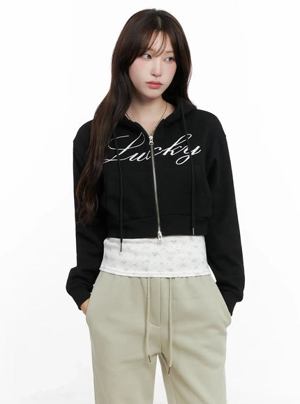 lucky-fleece-zip-hoodie-in514 / Black