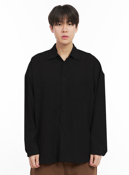 mens-fleece-lined-button-up-shirt-ij517 / Black