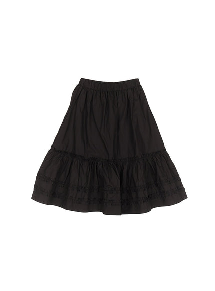 cotton-ruffle-midi-skirt-iy509 / Black