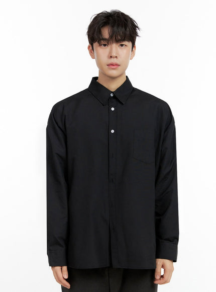 mens-buttoned-collar-shirt-in422 / Black