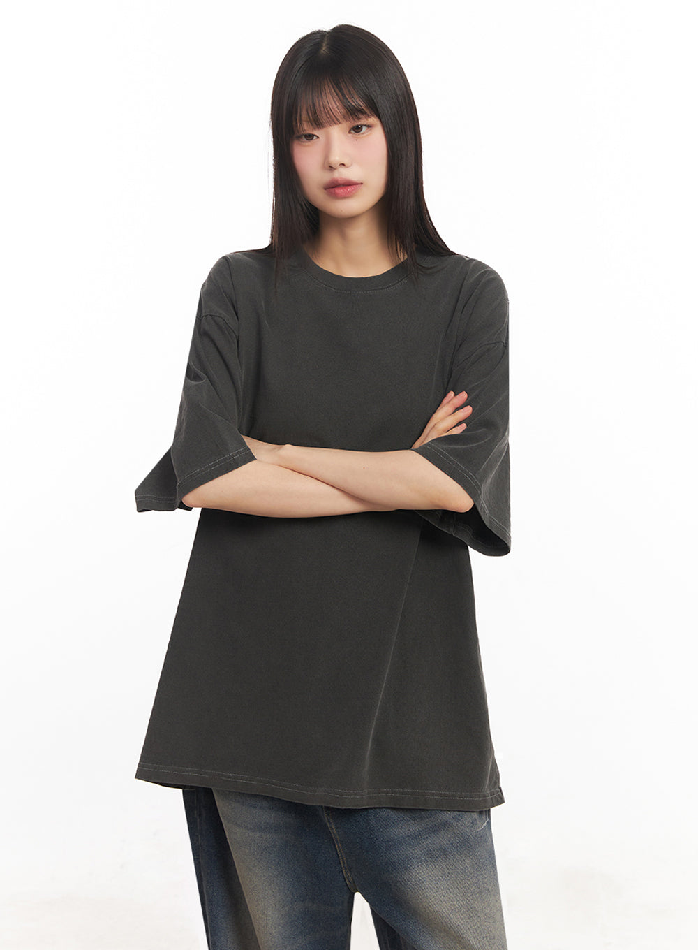 essential-cotton-canvas-oversize-t-shirt-iy502 / Black
