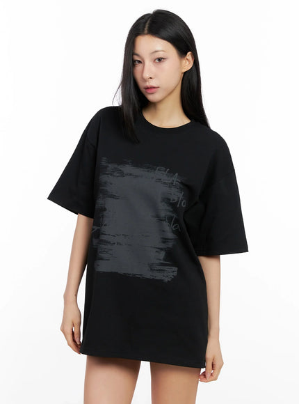 brushstroke-graphic-oversized-tee-ig508 / Black