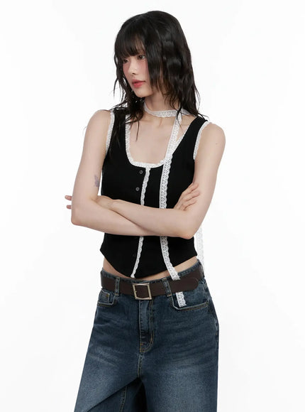 Embroidered Lace Trim Tank Top IL531