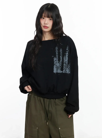 Off-Shoulder Graphic Sweatshirt F516