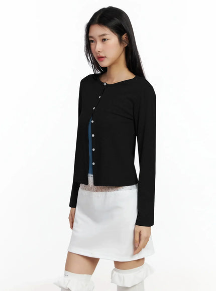 elegant-round-neck-lace-trim-cardigan-im530 / Black