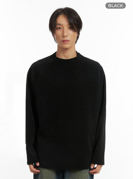 mens-ribbed-raglan-long-sleeve-tee-io402 / Black