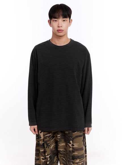 mens-oversized-striped-long-sleeve-tee-im512 / Black