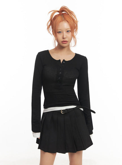 henley-layered-long-sleeve-top-ia515 / Black