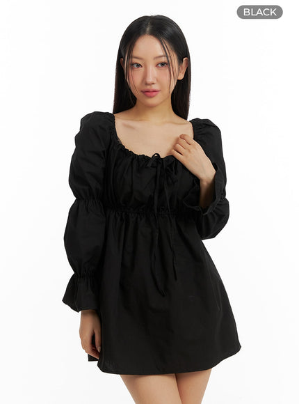 puff-sleeve-a-line-mini-dress-im404 / Black