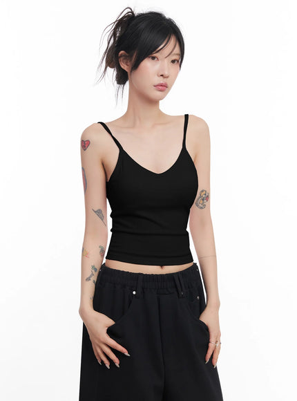 ribbed-cap-sleeve-tank-ic503 / Black