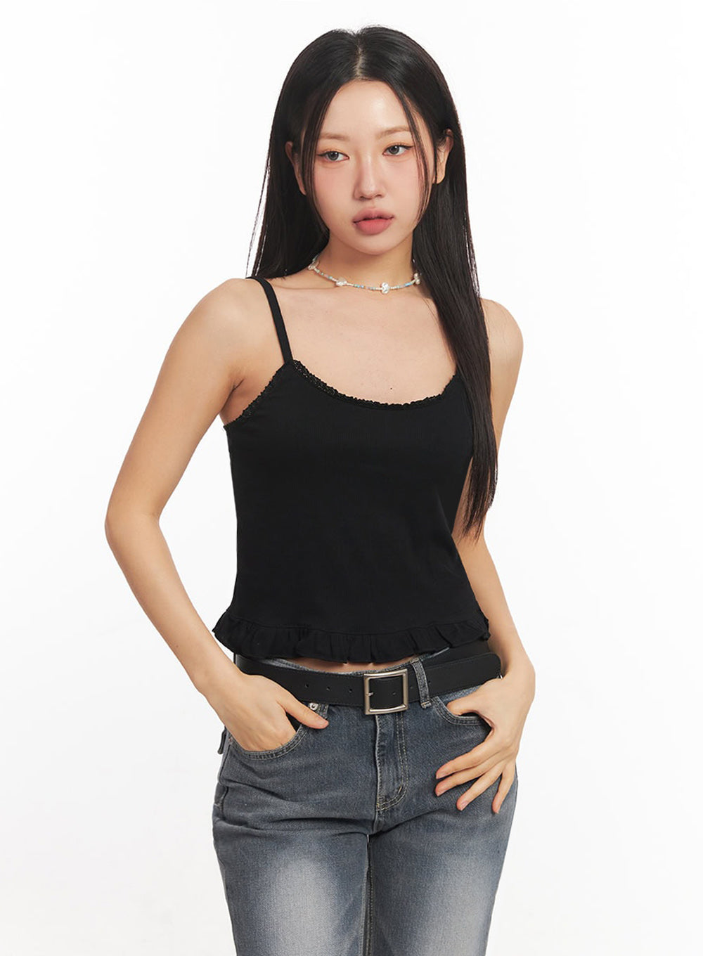 frilly-lace-cami-top-ia524 / Black
