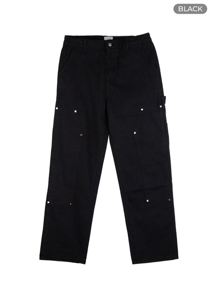 mens-wide-fit-stud-cotton-pants-ig428 / Black