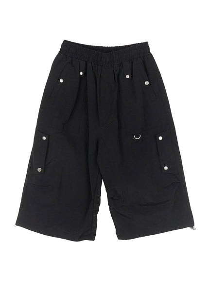 mens-nylon-pocketed-wide-fit-shorts-ia510 / Black