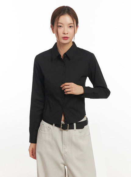 Slim-Fit Cropped Collared Button-Up Shirt IM513